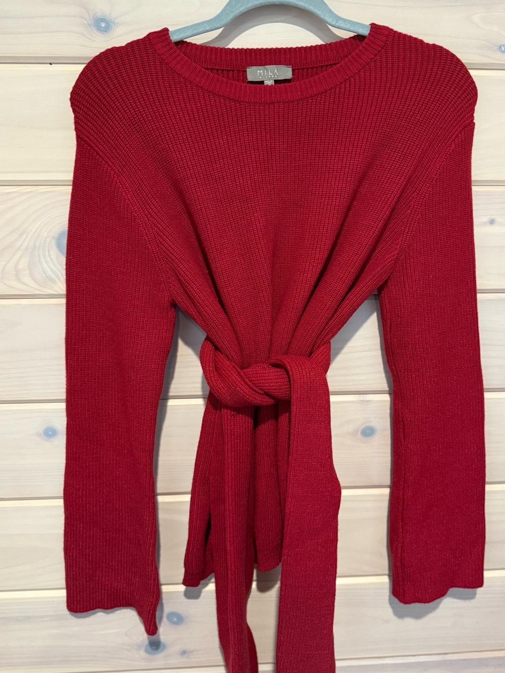 Mila Red Tie-Front Knit Sweater – NWOT – Size Medium